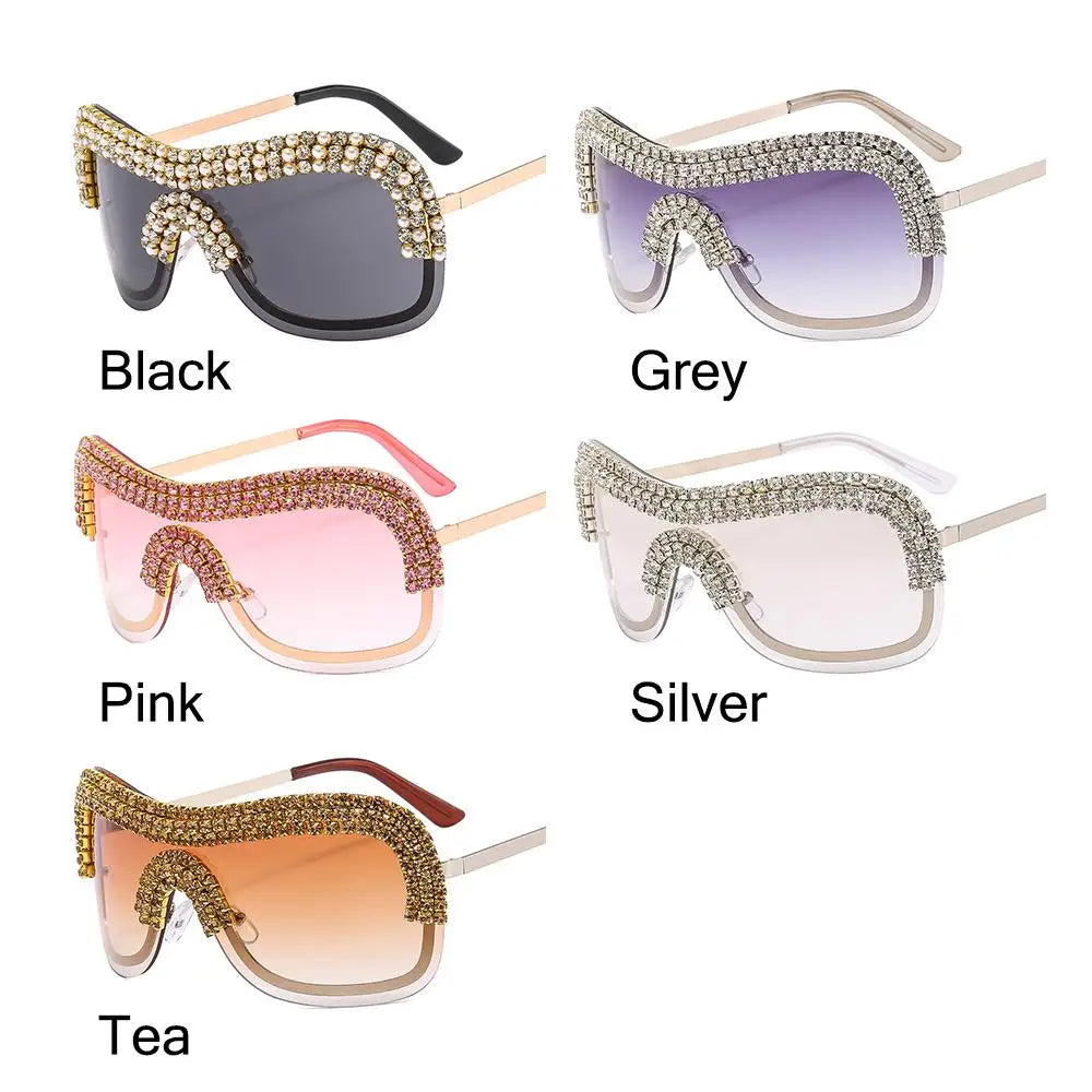 Vintage Rhinestone Big Metal Y2k Sunglasses Oversized Diamond Sun Glasses Female Shades