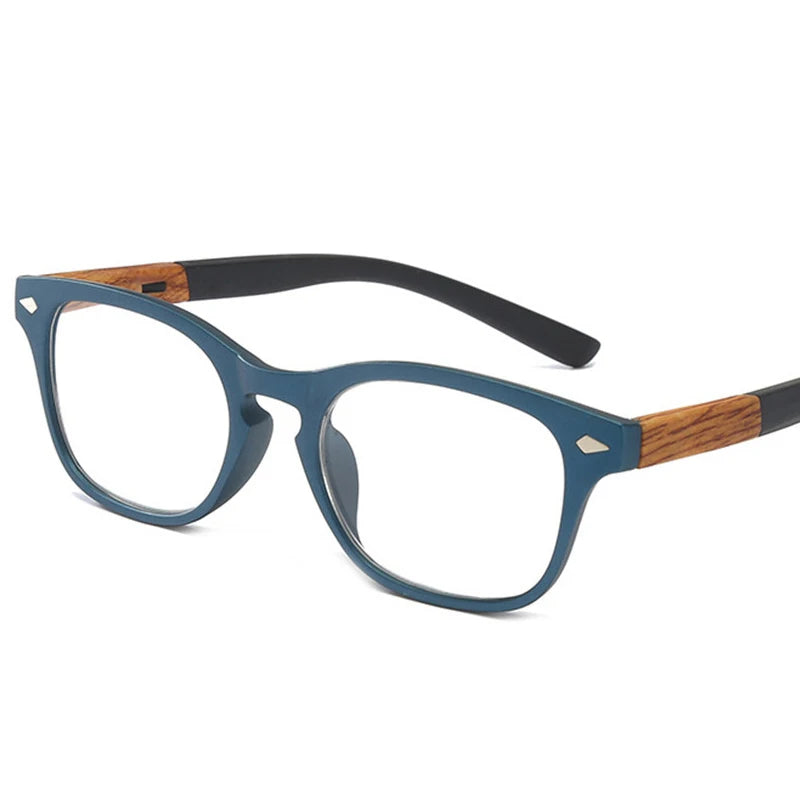 Wood Grain Reading Glasses for Men Women Retro Unbreakable Optical Magnifying Presbyopic Readers Glasses Full Rim Blue