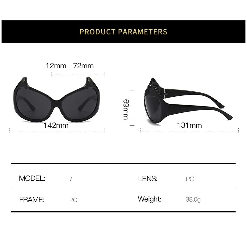 XJiea Designer Cat Eye Women's Sunglasses Vintage Big Frame Sexy Sun Glasses For Men Y2K Party Accessory Eyewear UV400