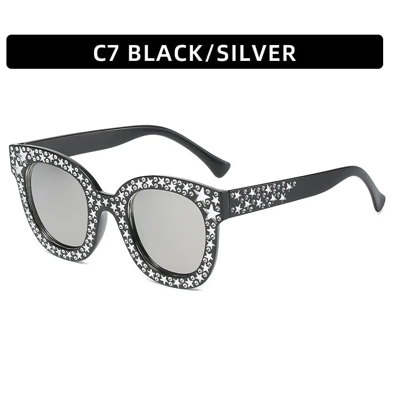 XJiea Oversized Sunglasses Women Designer Punk Star Rhinestone Big Frame Sun Glasses For Female Outdoor Party Driving Shades