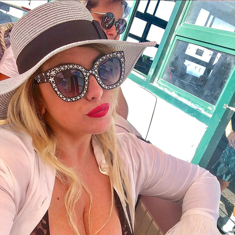 XJiea Oversized Sunglasses Women Designer Punk Star Rhinestone Big Frame Sun Glasses For Female Outdoor Party Driving Shades