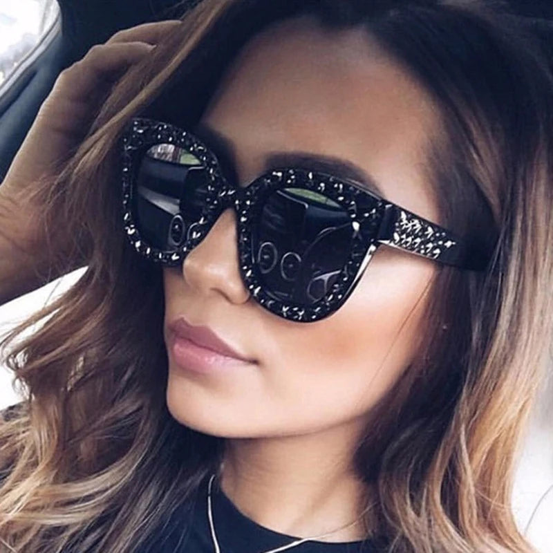 XJiea Oversized Sunglasses Women Designer Punk Star Rhinestone Big Frame Sun Glasses For Female Outdoor Party Driving Shades