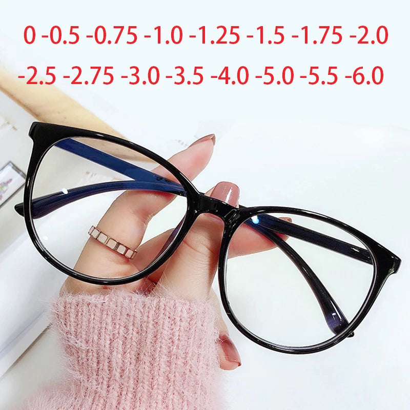 -1.0 1.5 2.0 to 6.0 Black Finished Myopia Glasses Men Women Transparent Eyeglasses Prescription Student Shortsighted Eyewear