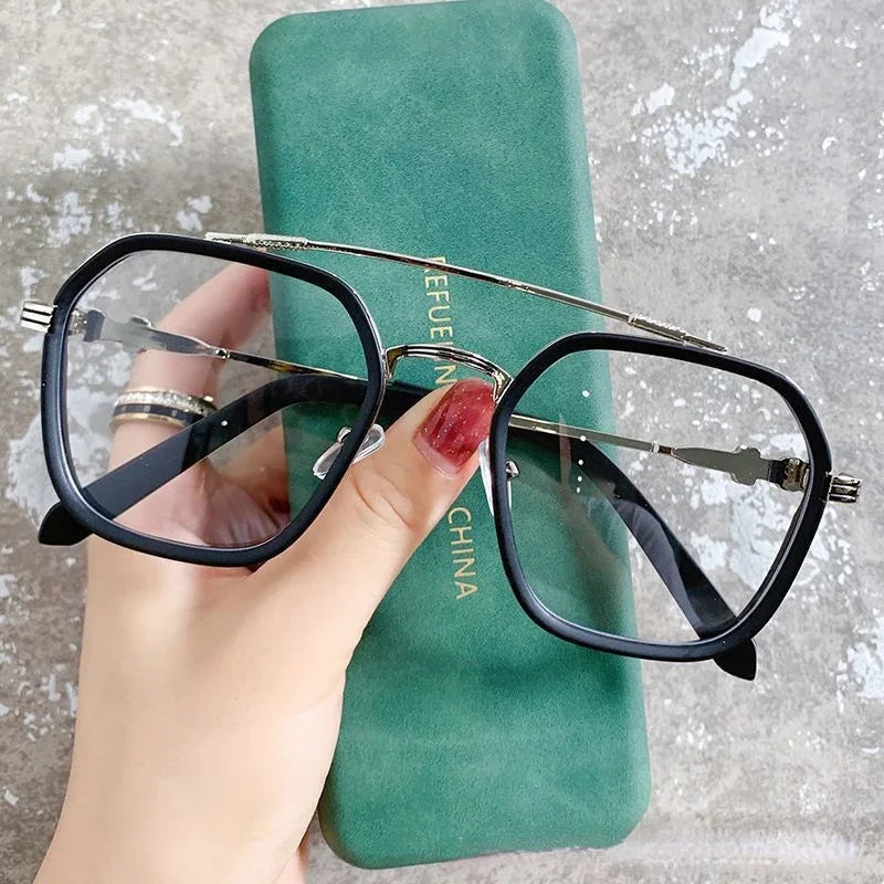 1PCs Blue Light Blocking High-end Glasses Men Optical Clear Glasses Black Square Frame Eyeglasses Anti-radiation