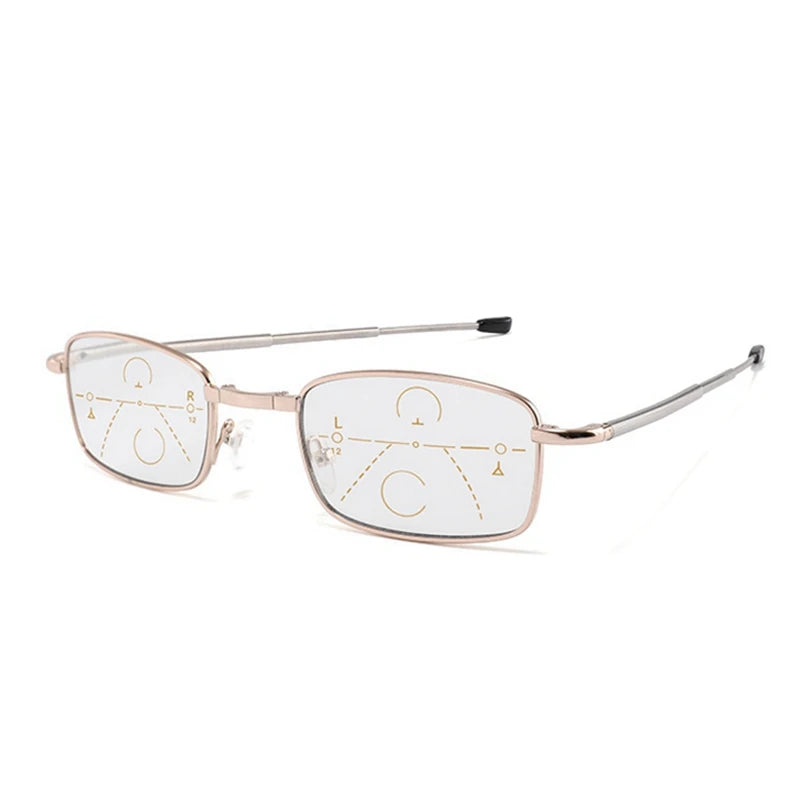 2020 Men Women Photochromic Reading Glasses Multifocal Progressive Metal Frame Foldable Presbyopic Glasses with Case +2.5 +3.5