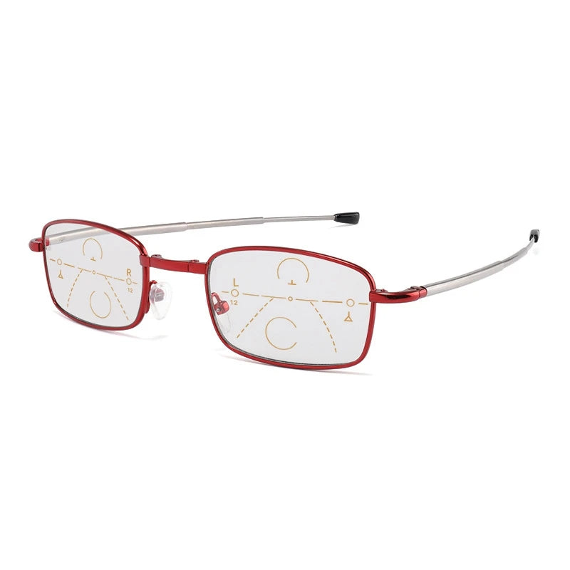 2020 Men Women Photochromic Reading Glasses Multifocal Progressive Metal Frame Foldable Presbyopic Glasses with Case +2.5 +3.5