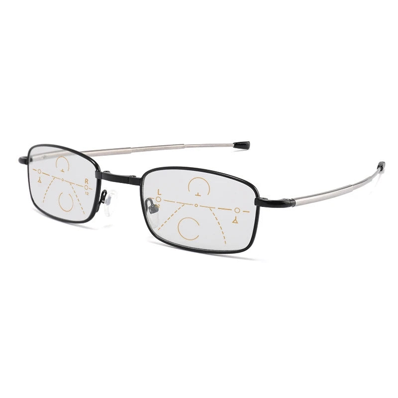 2020 Men Women Photochromic Reading Glasses Multifocal Progressive Metal Frame Foldable Presbyopic Glasses with Case +2.5 +3.5