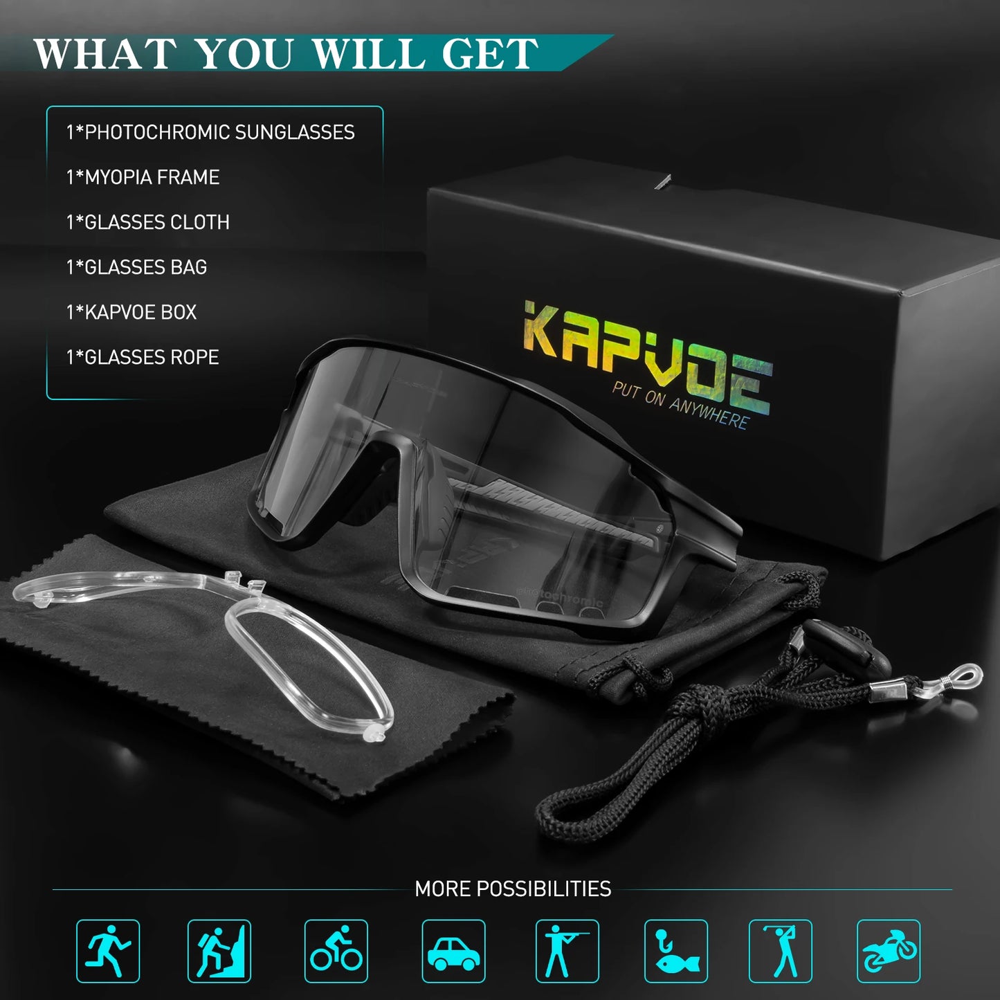 2023 Kapvoe Photochromic Cycling Glasses Sunglasses for Men Women Sport Speed Road Mtb Mountain Bike Bicycle Cycl Eyewear Goggle