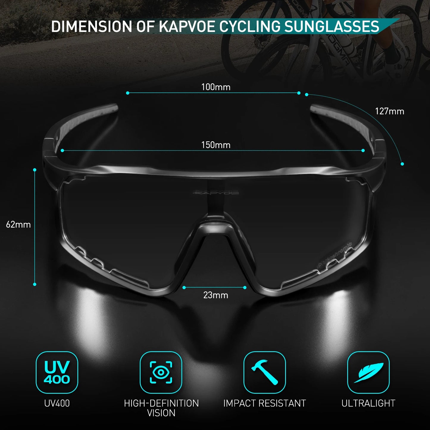 2023 Kapvoe Photochromic Cycling Glasses Sunglasses for Men Women Sport Speed Road Mtb Mountain Bike Bicycle Cycl Eyewear Goggle