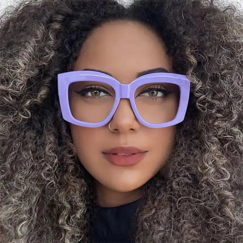 2024 New Versatile Concave Style Trendy Women's Flat Mirror Square Wide Leg Retro Casual Eyeglass Frame