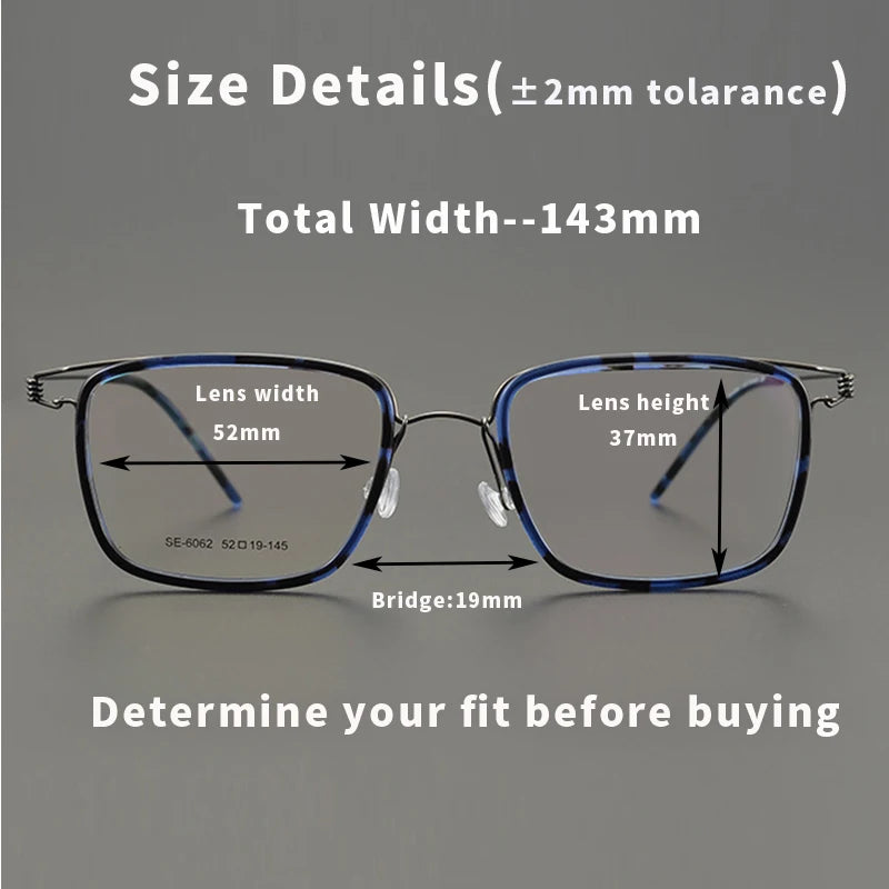 7G Japanese Style Square Sunglasses Frames of Fine Quality Acetate and Alloy Glasses for Men with Case