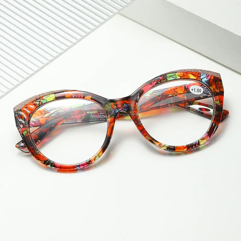 Ahora Lady's Sequin Reading Glasses Cat Eyes Big Frame Presbyopic Eyeglasses +1.0+2.0+2.5+...4.0 Europe&America