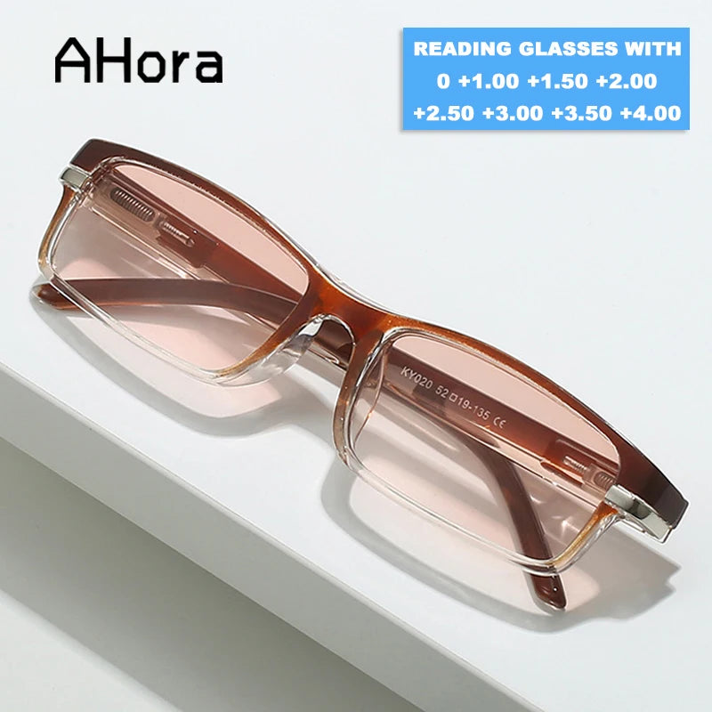 Ahora Gradient Tea Lens Presbyopia Reading Glasses For Women Men Ultralight Far Sighted Eyeglasses +1.0+1.5+2.0+2.5+3.0+3.5+4.0