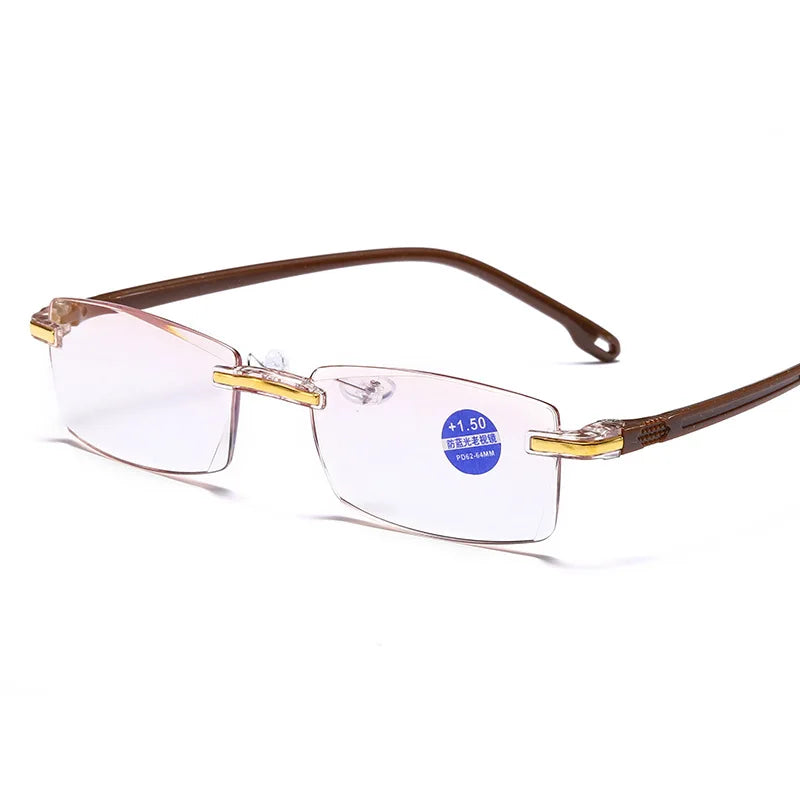 Anti Blue Light Reading Glasses Men Business Rimless Presbyopic Eye Glasses Women Vintage Ultralight Optical Farsighted Eyewear