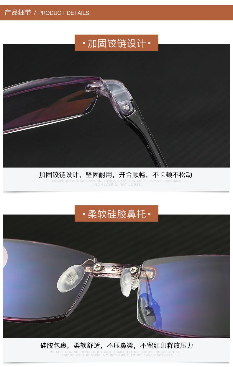 Anti Blue Light Reading Glasses Men Business Rimless Presbyopic Eye Glasses Women Vintage Ultralight Optical Farsighted Eyewear