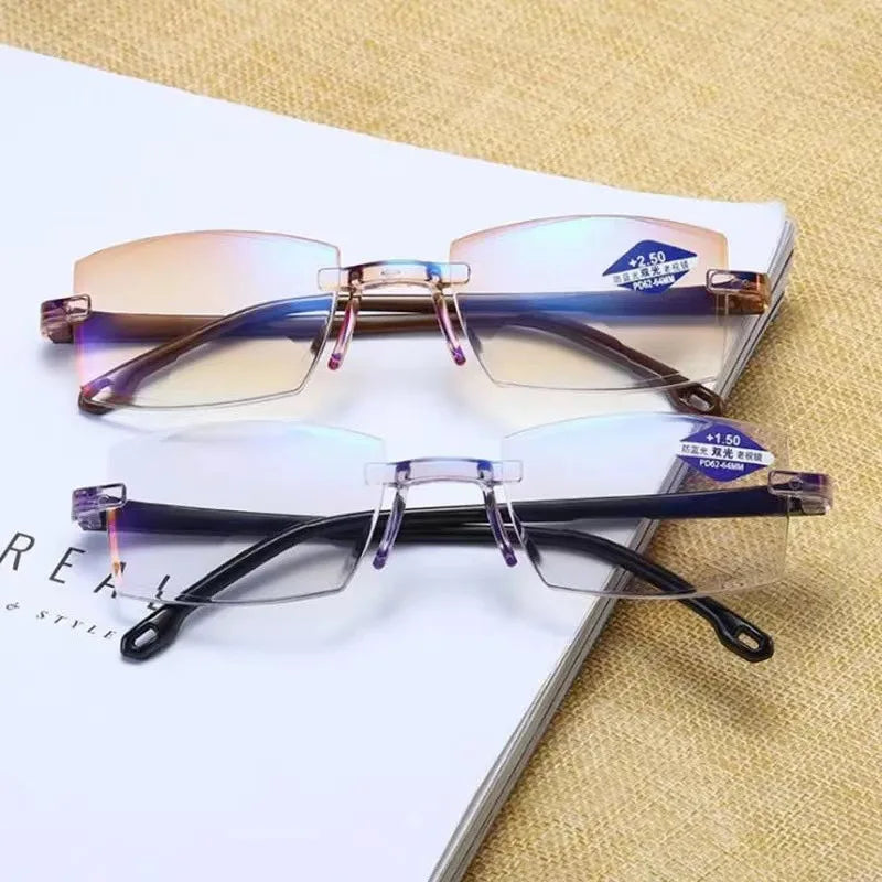 Anti Blue Light Reading Glasses Men Business Rimless Presbyopic Eye Glasses Women Vintage Ultralight Optical Farsighted Eyewear