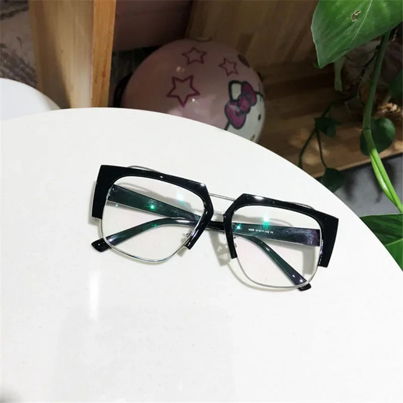 Big Frame Anti-blue Glasses Women Plain Glasses Men Eyewear Cute Decorative Computer Glasses