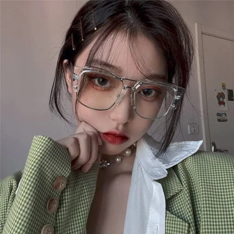 Big Frame Anti-blue Glasses Women Plain Glasses Men Eyewear Cute Decorative Computer Glasses