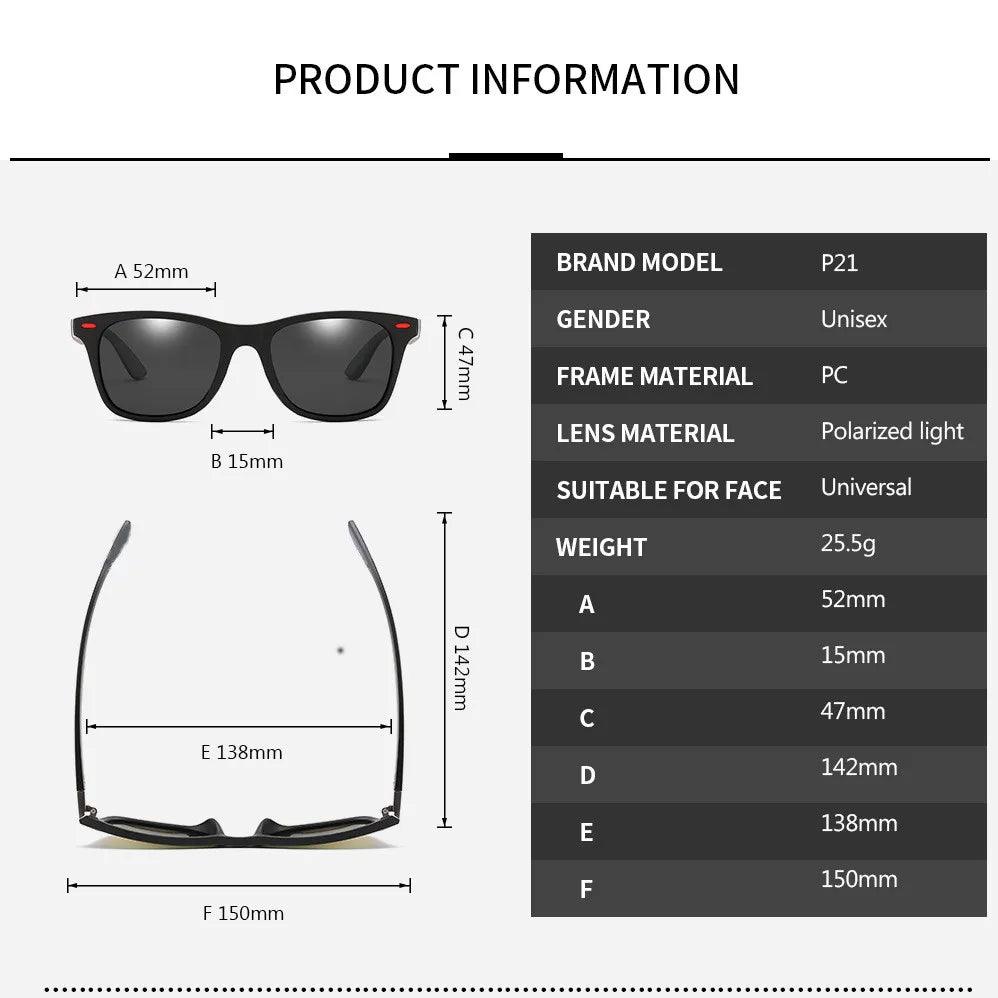 Classic Polarized Brand Design Sunglasses Men Women Driving Fishing Square Frame Sun Glasses Male Goggle UV400 Gafas De Sol