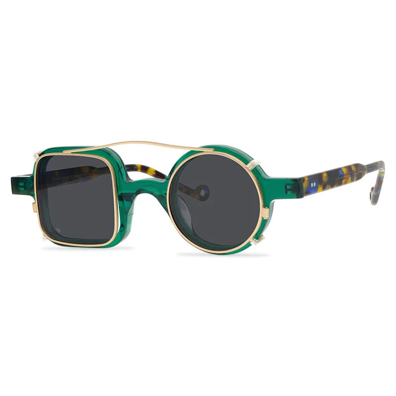 Retro Left Round Right Square Irregular Sunglasses Polarized Clip Acetate Frame Sunglasses Woman Sun Glasses Vintage