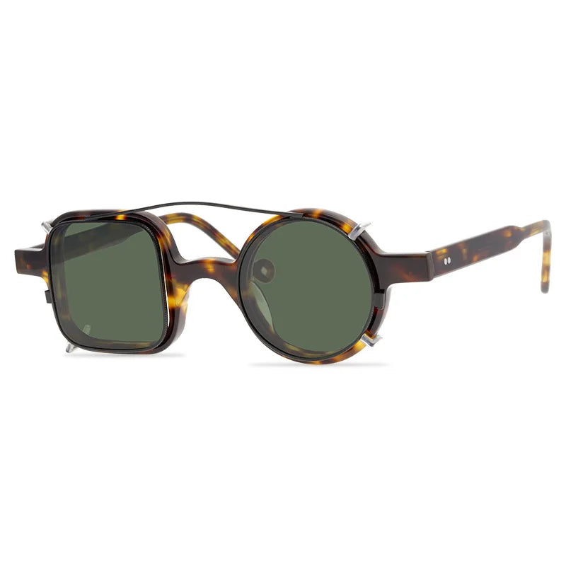 Retro Left Round Right Square Irregular Sunglasses Polarized Clip Acetate Frame Sunglasses Woman Sun Glasses Vintage