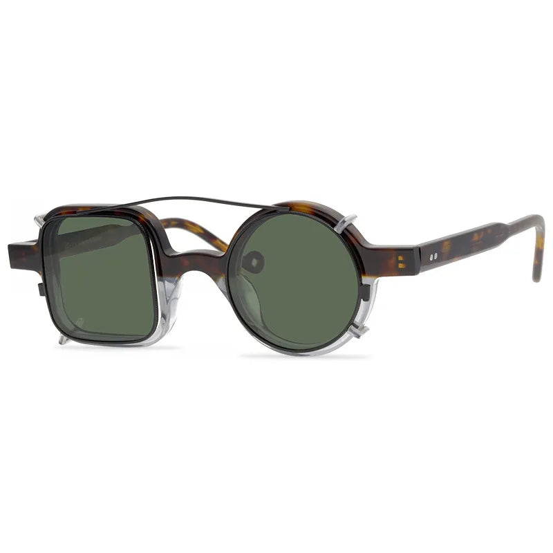 Retro Left Round Right Square Irregular Sunglasses Polarized Clip Acetate Frame Sunglasses Woman Sun Glasses Vintage