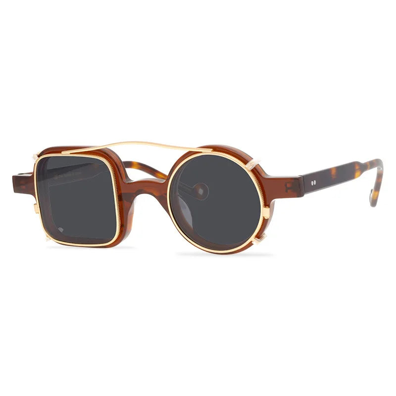 Retro Left Round Right Square Irregular Sunglasses Polarized Clip Acetate Frame Sunglasses Woman Sun Glasses Vintage