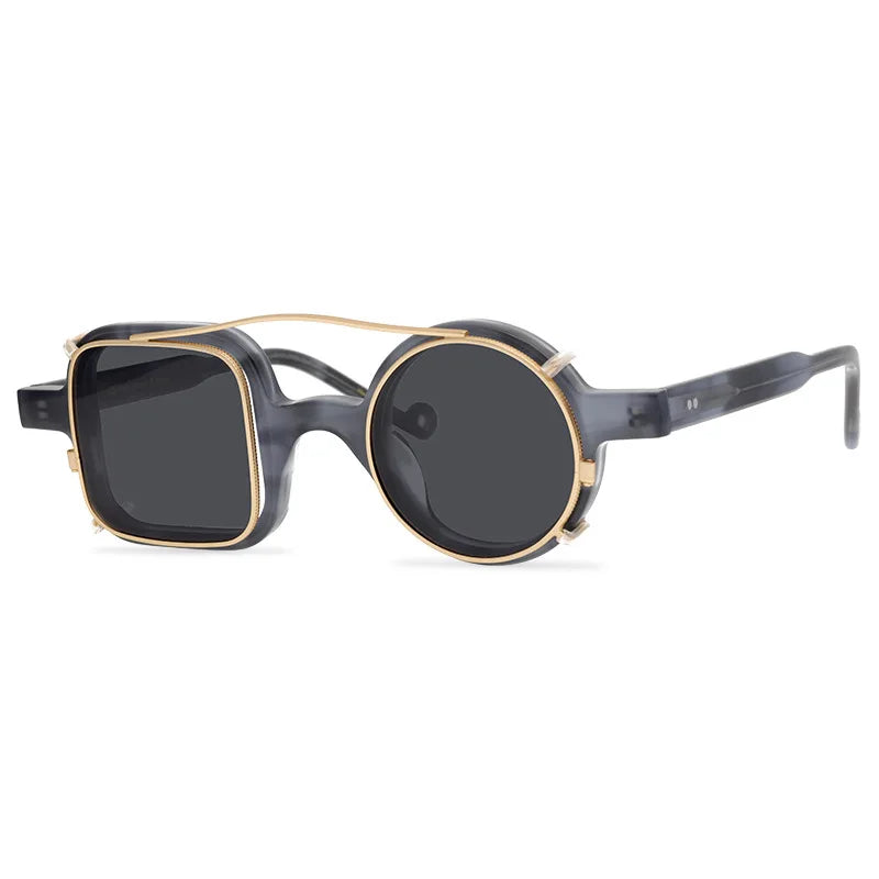 Retro Left Round Right Square Irregular Sunglasses Polarized Clip Acetate Frame Sunglasses Woman Sun Glasses Vintage