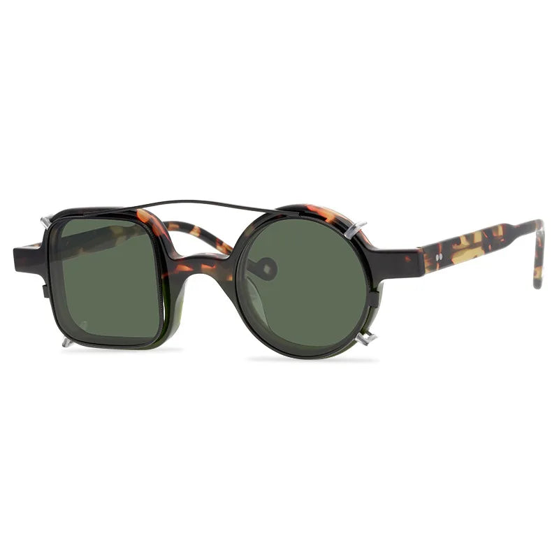 Retro Left Round Right Square Irregular Sunglasses Polarized Clip Acetate Frame Sunglasses Woman Sun Glasses Vintage
