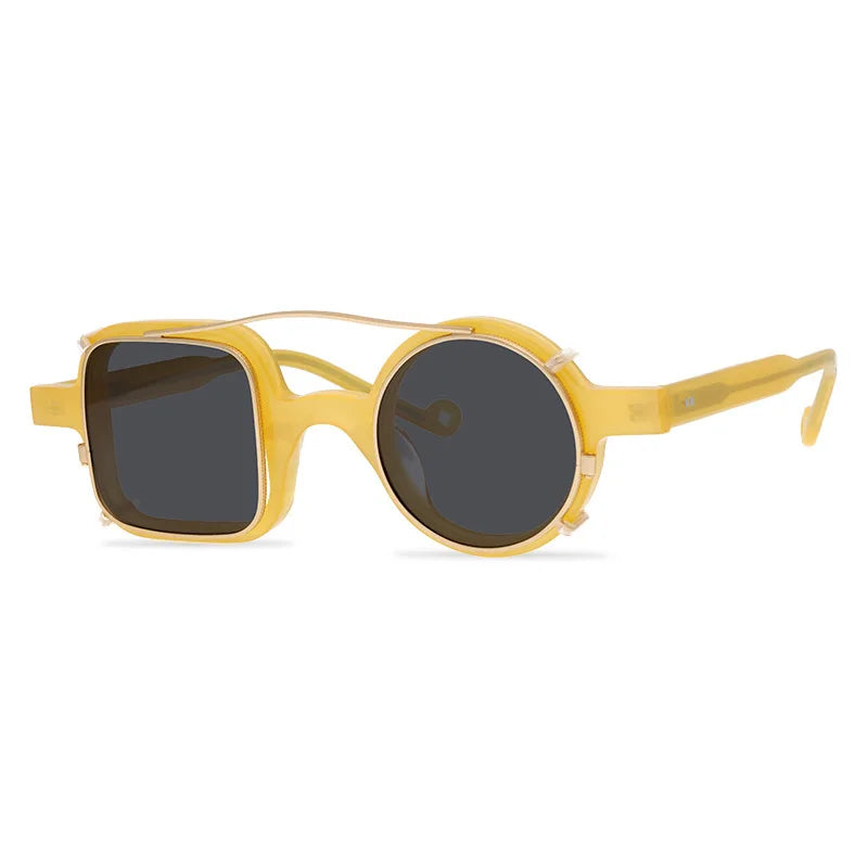 Retro Left Round Right Square Irregular Sunglasses Polarized Clip Acetate Frame Sunglasses Woman Sun Glasses Vintage