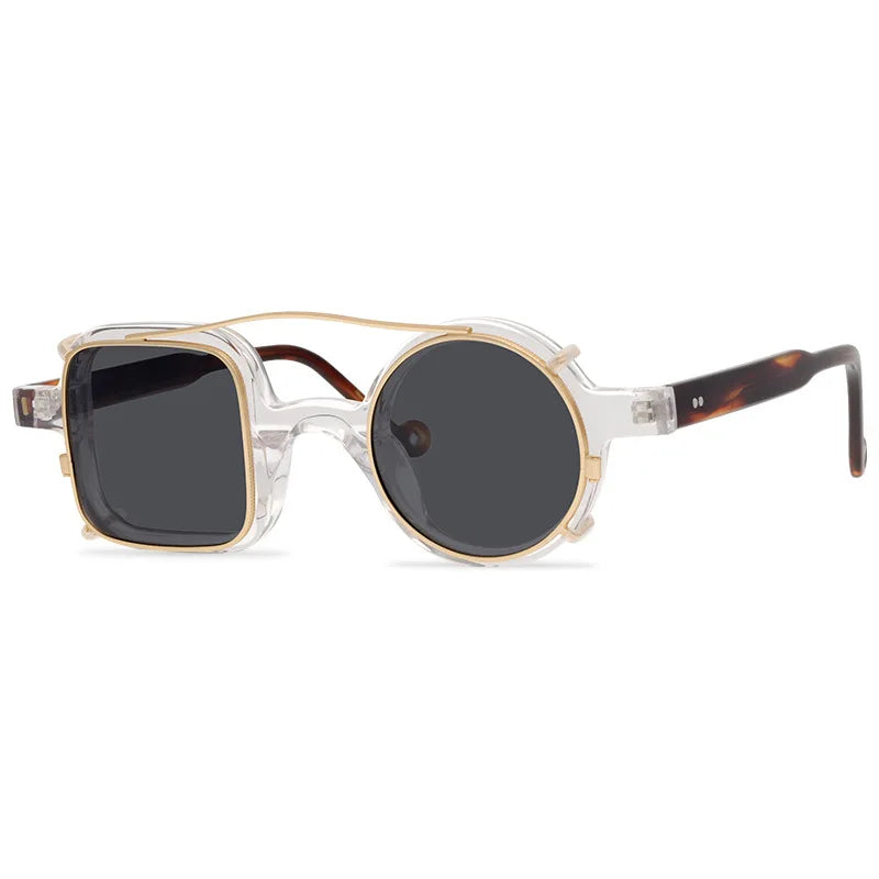 Retro Left Round Right Square Irregular Sunglasses Polarized Clip Acetate Frame Sunglasses Woman Sun Glasses Vintage