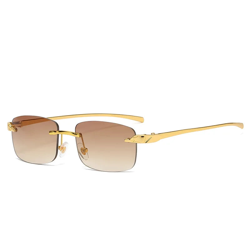 Vintage Rimless Square Sunglasses Women Men Luxury Brand Designer Popular Travel Driving Metal Small Sun Glasses