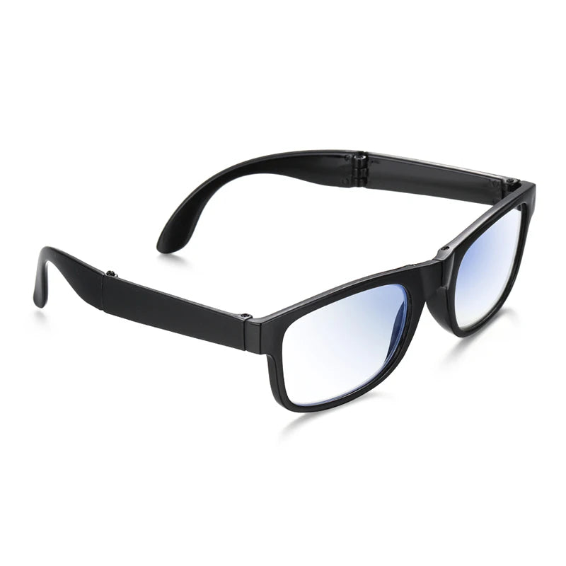 Foldable Reading Glasses Unisex Portable Mini Lightweight Clear Anti Blue Light Presbyopic Glasses Full Frame Black with Case