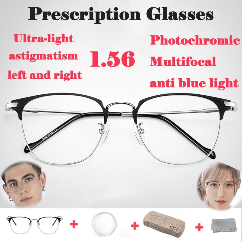 Prescription Photochromic Multifocal Reading Glasses Men Women Custom Astigmatism Anti Blue Ray Myopia Glasses Ultralight CR-39