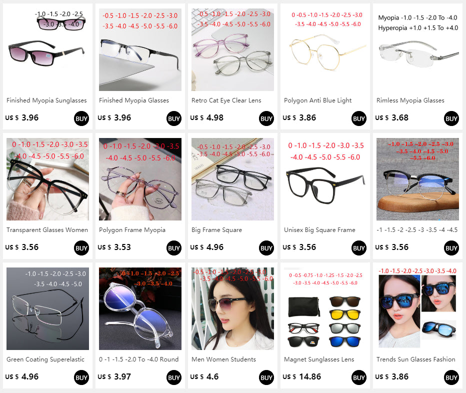 -1.0 1.5 2.0 to 6.0 Black Finished Myopia Glasses Men Women Transparent Eyeglasses Prescription Student Shortsighted Eyewear