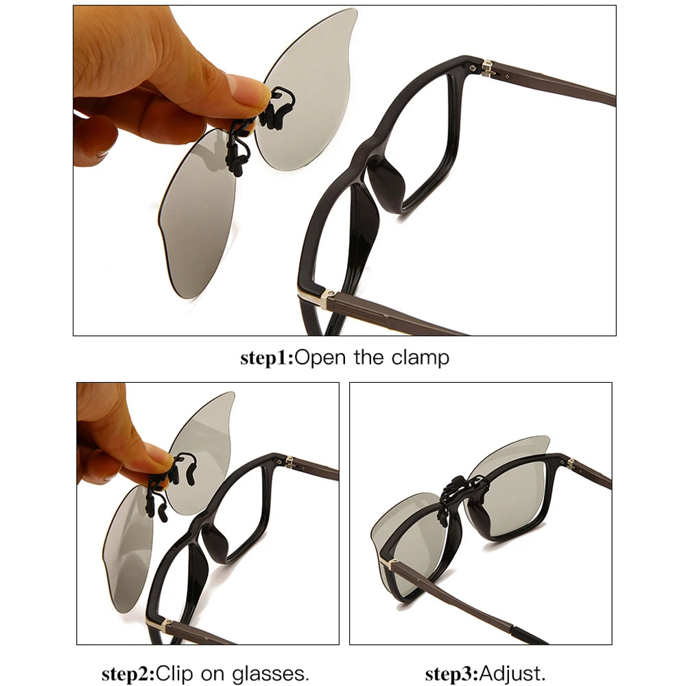 HOOLDW Polarized Clip On Sunglasses Men Women Photochromic Sun glasses Night Vision Glasses Anti Glare Driving Goggles Eyewear