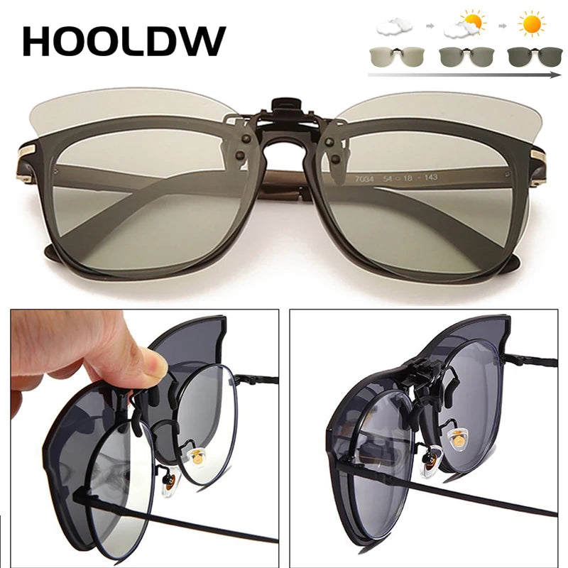 HOOLDW Polarized Clip On Sunglasses Men Women Photochromic Sun glasses Night Vision Glasses Anti Glare Driving Goggles Eyewear