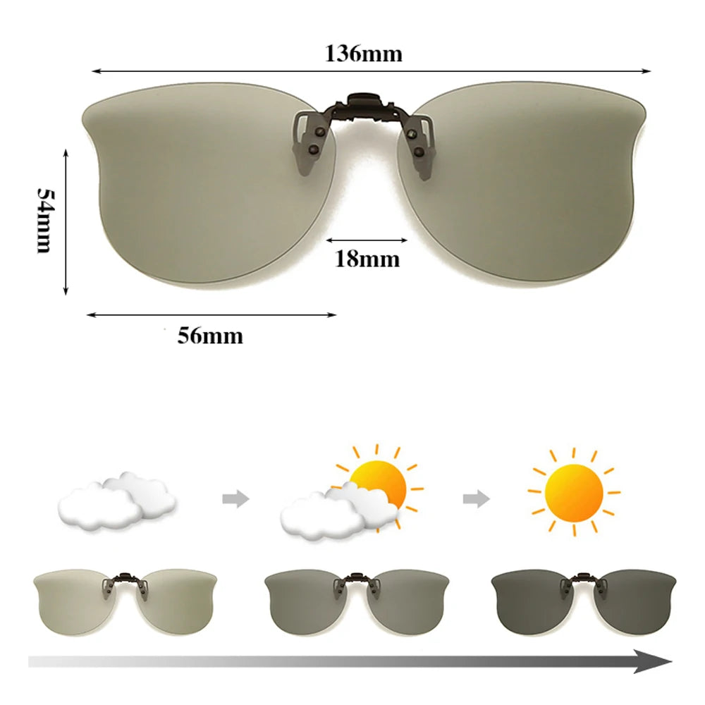 HOOLDW Polarized Clip On Sunglasses Men Women Photochromic Sun glasses Night Vision Glasses Anti Glare Driving Goggles Eyewear