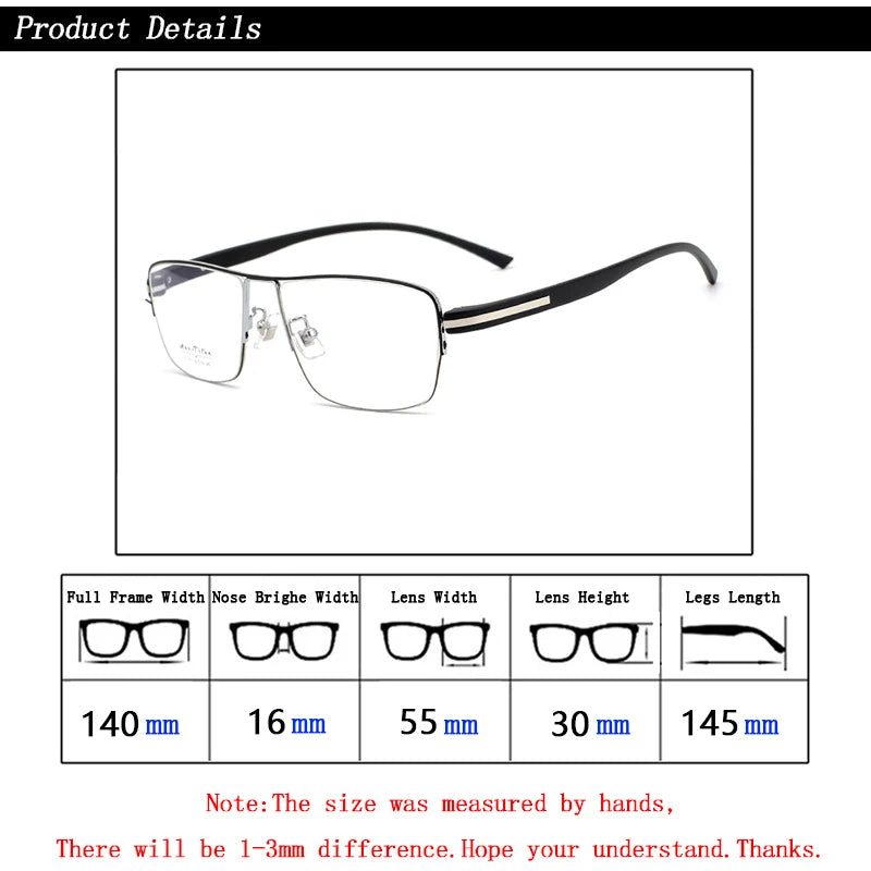 HOZLO Men Business Semirim Blue Light Blocking Reading Glasses Male Casual Alloy + ULTEM(PEI) Presbyopic Prescription Glasses