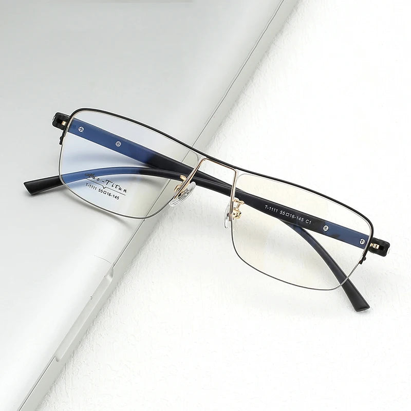 HOZLO Men Business Semirim Blue Light Blocking Reading Glasses Male Casual Alloy + ULTEM(PEI) Presbyopic Prescription Glasses