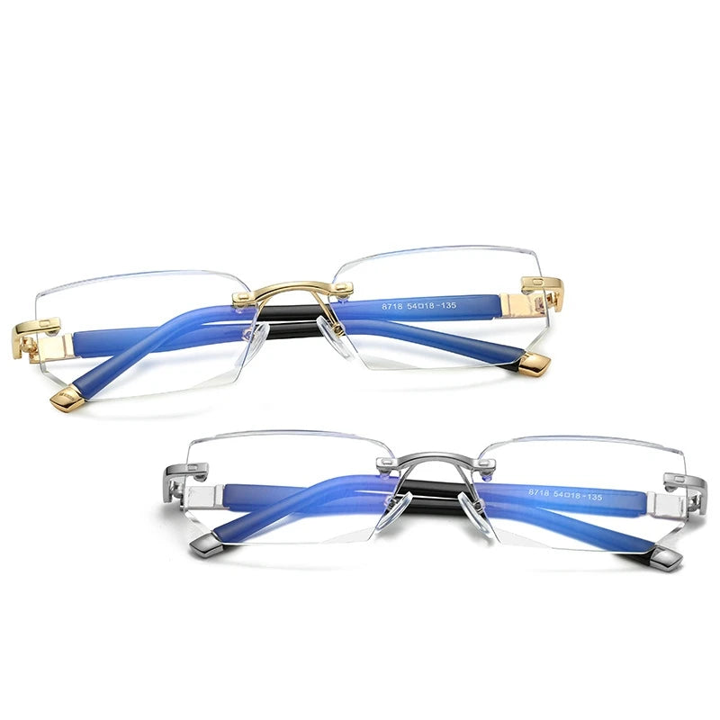 New Reading Glasses Men High-end Diamond Trimming Glasses Anti Blue Light Alloy Frameless Presbyopic Glasses Women High Quality