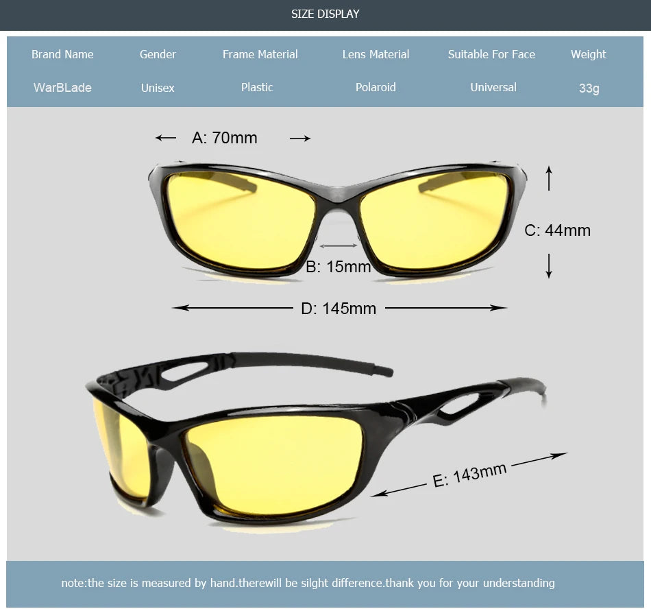 HOOLDW Men Night Vision Glasses Polarized Sunglasses Yellow Lens Anti-Glare Goggles Driving Sun glasses UV400 Gafas De Sol