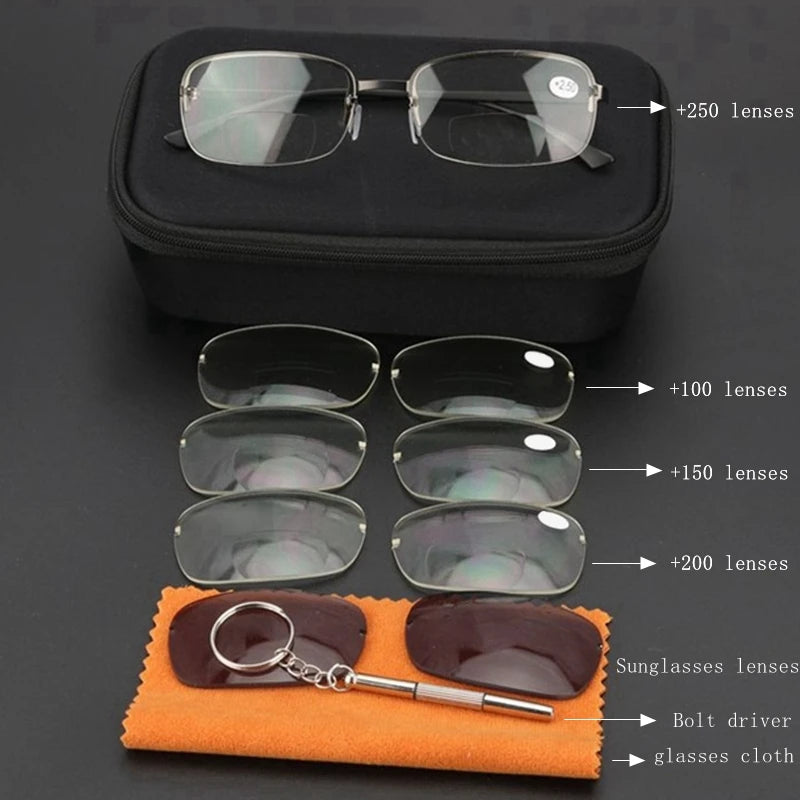 PANDER High Quality Detachable Anti Blue Light Bifocal Reading Glasses Men Women Ultralight Sunglasses Tr90 Alloy Frame 1.50 1.0