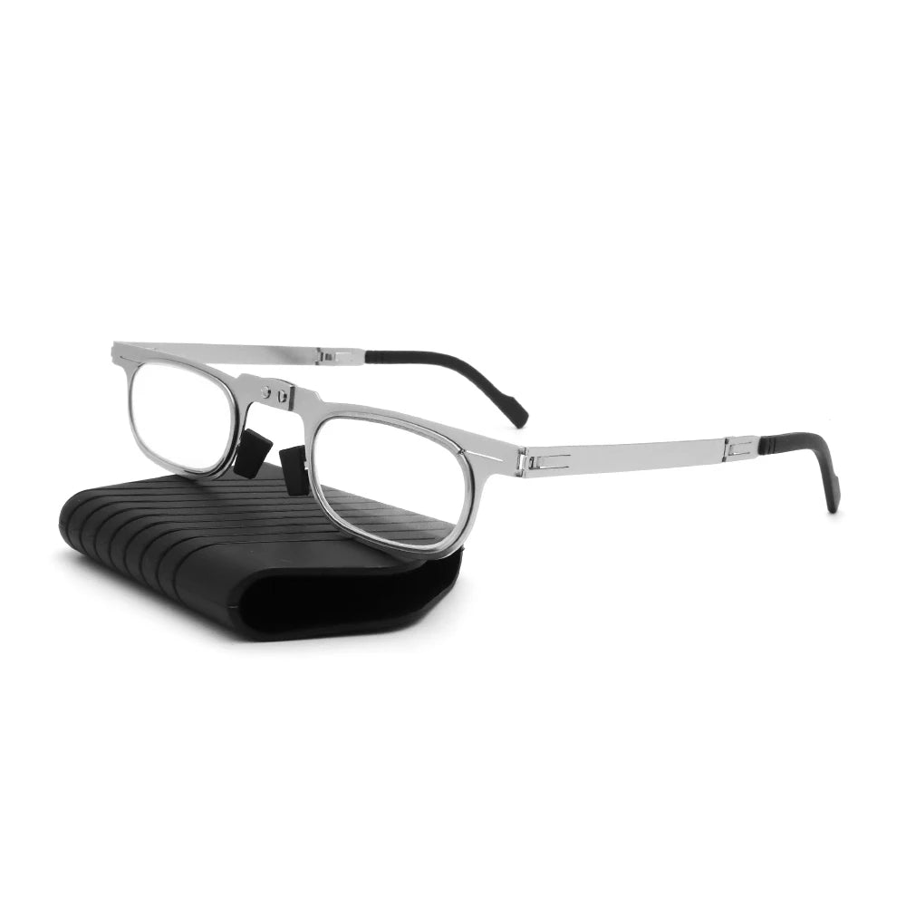 IENJOY Stainless Steel Reading Glasses Blue Light Blocking Eyeglasses Men Presbyopia Glasses Foldable Mini Eyeglasses Frame