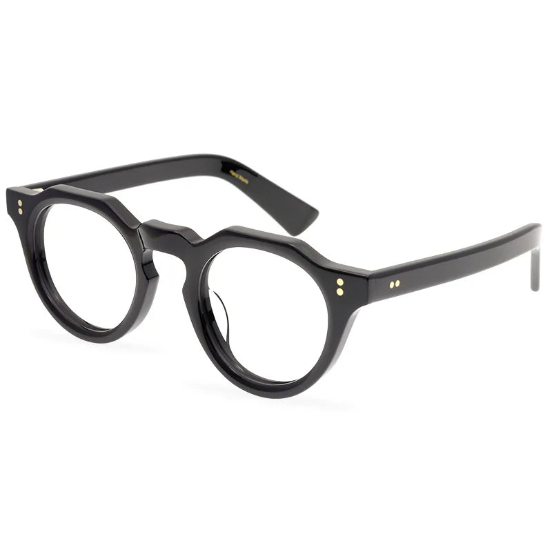 JAPANESE Top Quality Acetate Round Eyeglasses Frames Polygon Retro Designer Brand Men Glasses Myopia Black Tortoise Eyewear