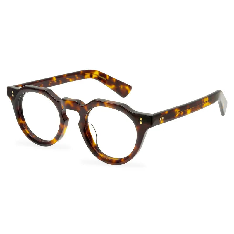 JAPANESE Top Quality Acetate Round Eyeglasses Frames Polygon Retro Designer Brand Men Glasses Myopia Black Tortoise Eyewear