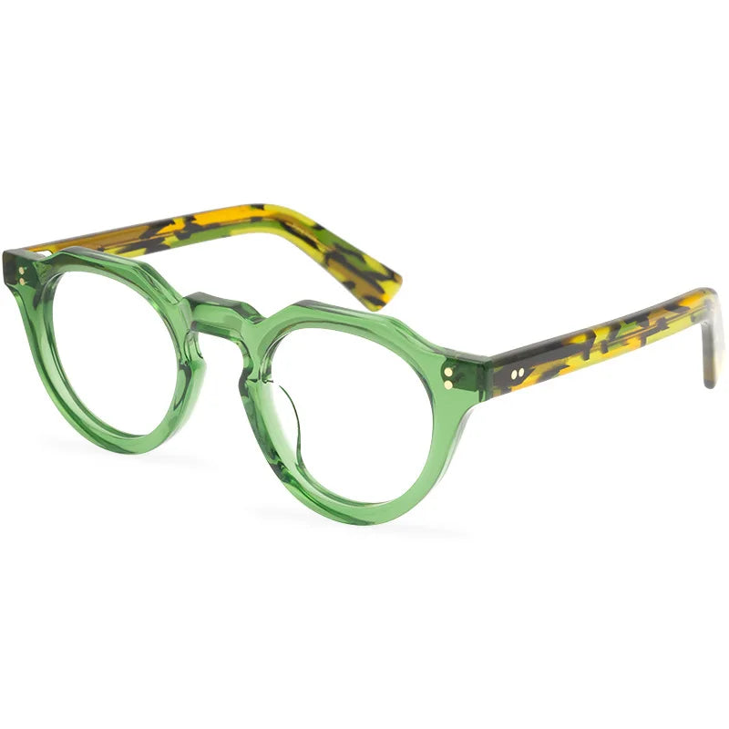 JAPANESE Top Quality Acetate Round Eyeglasses Frames Polygon Retro Designer Brand Men Glasses Myopia Black Tortoise Eyewear