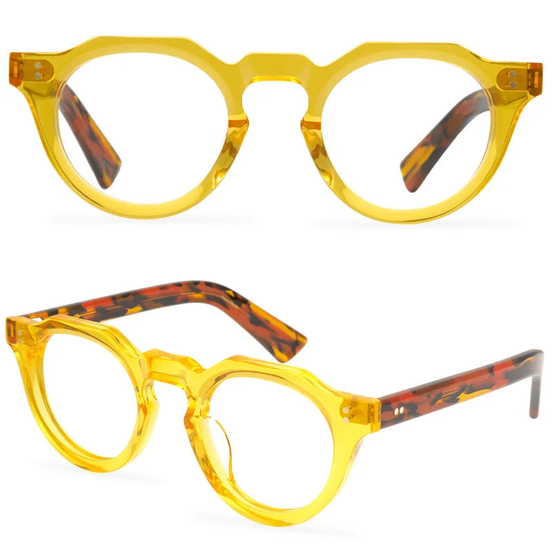 JAPANESE Top Quality Acetate Round Eyeglasses Frames Polygon Retro Designer Brand Men Glasses Myopia Black Tortoise Eyewear