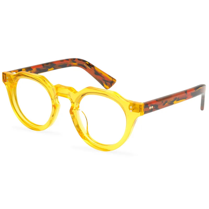 JAPANESE Top Quality Acetate Round Eyeglasses Frames Polygon Retro Designer Brand Men Glasses Myopia Black Tortoise Eyewear