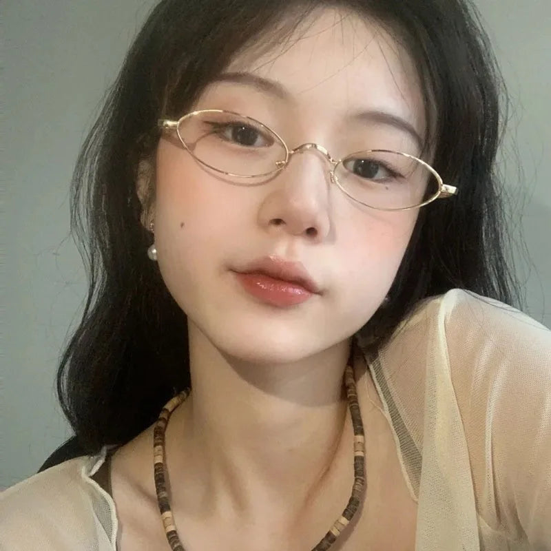 Japan Alloy Small Anti-Blue Glasses Frame Women INS No Makeup Plain Glasses Men Decorative Computer Glasses